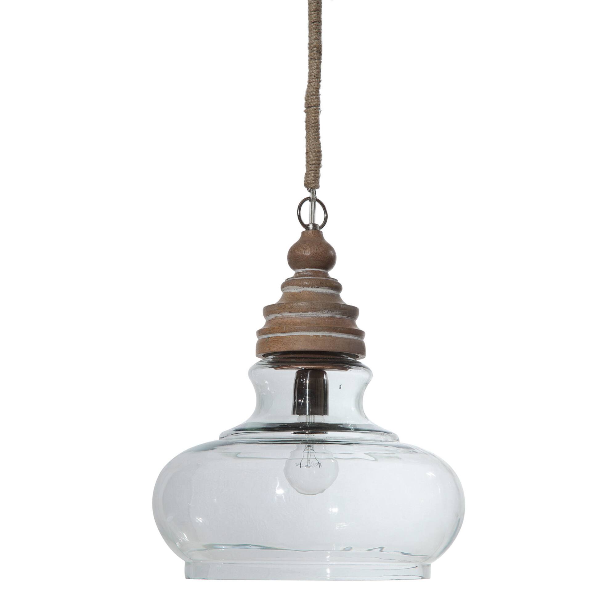 Hello Honey® 16" Glass & Mango Wood Pendant Light